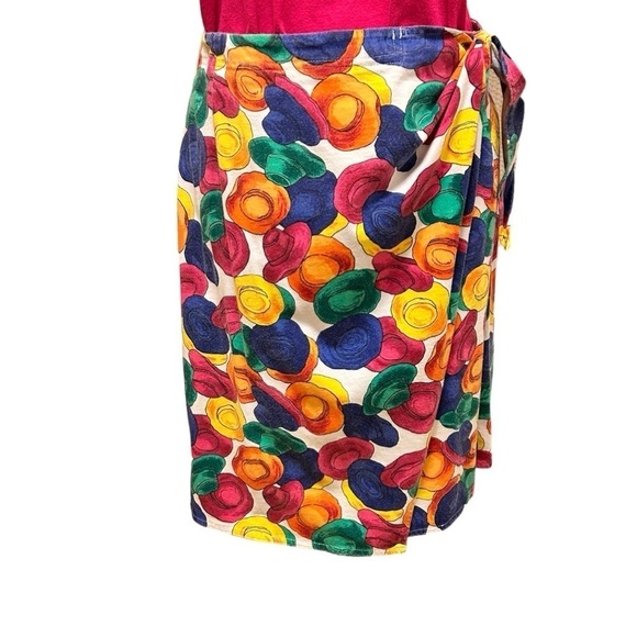 Vintage 90s Skirt Multicolor Hat Print Wrap with Tie Evan Picone Y2K size Large - Picture 1 of 16